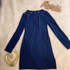 Express navy v neck sheer dress